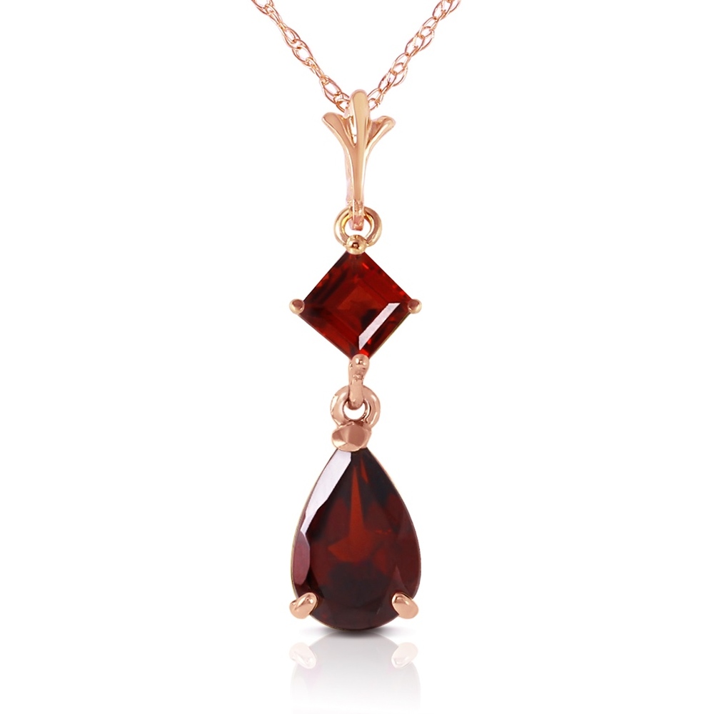 14K. SOLID GOLD NECKLACE WITH NATURAL GARNETS - Picture 1 of 7